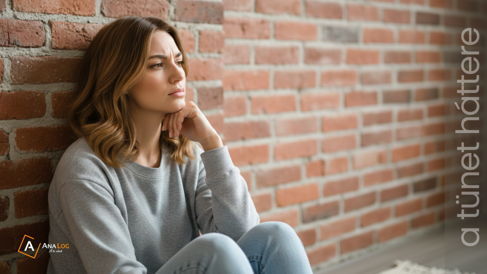 Gondolkodó nő a téglafal előtt: a tünet lelki oka az információhiány és a változás elmaradása.